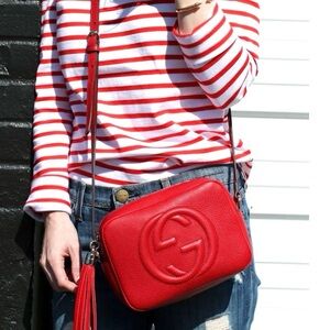 Authentic Gucci Soho Small Leather crossbody Disco Bag red leather with tassels